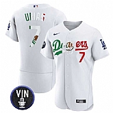 Men's Los Angeles Dodgers #7 Julio Urias White Mexico Special Vin Scully Patch Flex Base Stitched Jersey Dzhi,baseball caps,new era cap wholesale,wholesale hats